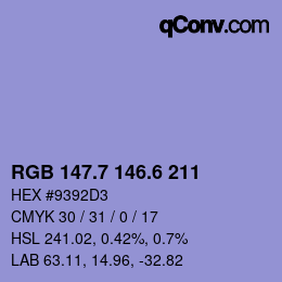 カラーコード: RGB 147.7 146.6 211 | qconv.com