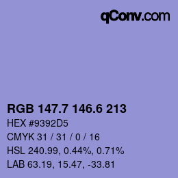 カラーコード: RGB 147.7 146.6 213 | qconv.com