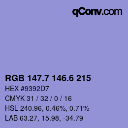 カラーコード: RGB 147.7 146.6 215 | qconv.com