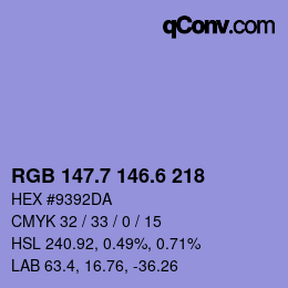 カラーコード: RGB 147.7 146.6 218 | qconv.com