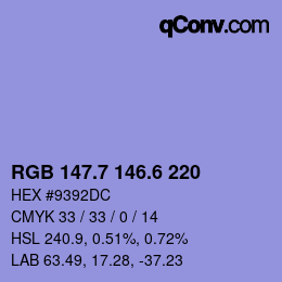 カラーコード: RGB 147.7 146.6 220 | qconv.com