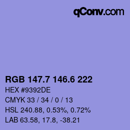 カラーコード: RGB 147.7 146.6 222 | qconv.com
