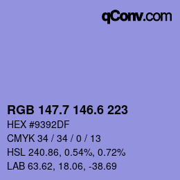 カラーコード: RGB 147.7 146.6 223 | qconv.com