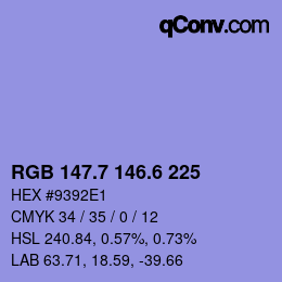 カラーコード: RGB 147.7 146.6 225 | qconv.com