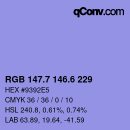 カラーコード: RGB 147.7 146.6 229 | qconv.com