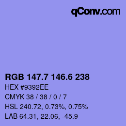 カラーコード: RGB 147.7 146.6 238 | qconv.com