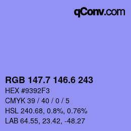 カラーコード: RGB 147.7 146.6 243 | qconv.com