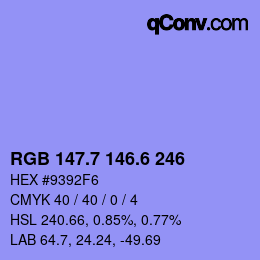 カラーコード: RGB 147.7 146.6 246 | qconv.com