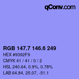 カラーコード: RGB 147.7 146.6 249 | qconv.com