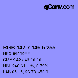 カラーコード: RGB 147.7 146.6 255 | qconv.com