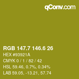 カラーコード: RGB 147.7 146.6 26 | qconv.com