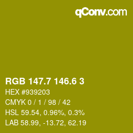 カラーコード: RGB 147.7 146.6 3 | qconv.com