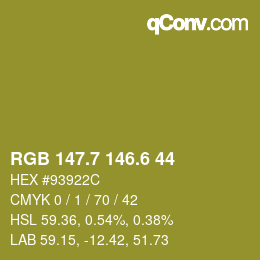 カラーコード: RGB 147.7 146.6 44 | qconv.com