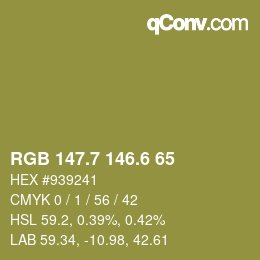 カラーコード: RGB 147.7 146.6 65 | qconv.com