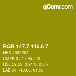 カラーコード: RGB 147.7 146.6 7 | qconv.com