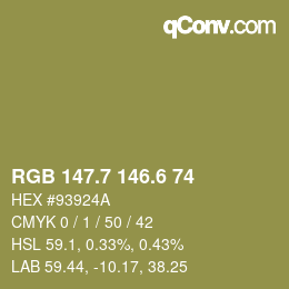 カラーコード: RGB 147.7 146.6 74 | qconv.com