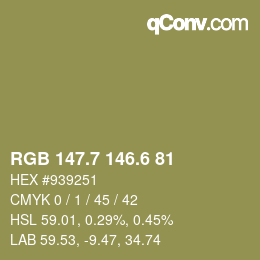 カラーコード: RGB 147.7 146.6 81 | qconv.com
