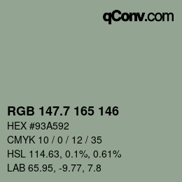 カラーコード: RGB 147.7 165 146 | qconv.com