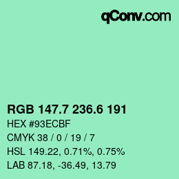 カラーコード: RGB 147.7 236.6 191 | qconv.com
