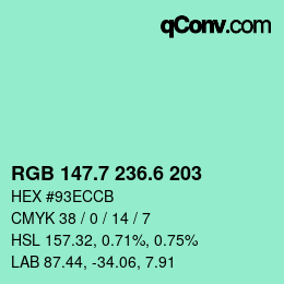 カラーコード: RGB 147.7 236.6 203 | qconv.com