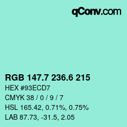 カラーコード: RGB 147.7 236.6 215 | qconv.com