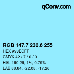 カラーコード: RGB 147.7 236.6 255 | qconv.com