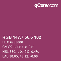 カラーコード: RGB 147.7 56.6 102 | qconv.com