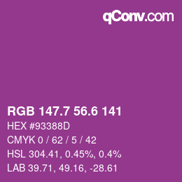 カラーコード: RGB 147.7 56.6 141 | qconv.com