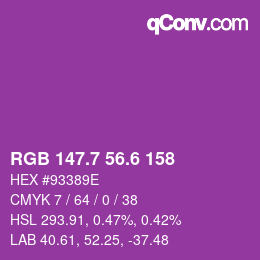 カラーコード: RGB 147.7 56.6 158 | qconv.com