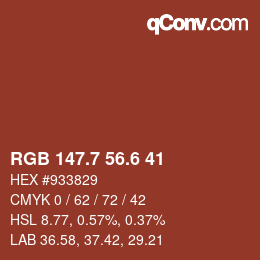カラーコード: RGB 147.7 56.6 41 | qconv.com