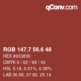 カラーコード: RGB 147.7 56.6 48 | qconv.com