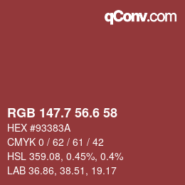 カラーコード: RGB 147.7 56.6 58 | qconv.com
