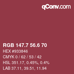 カラーコード: RGB 147.7 56.6 70 | qconv.com