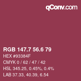 カラーコード: RGB 147.7 56.6 79 | qconv.com