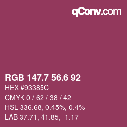 カラーコード: RGB 147.7 56.6 92 | qconv.com