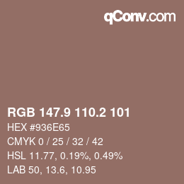 カラーコード: RGB 147.9 110.2 101 | qconv.com