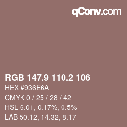 Farbcode: RGB 147.9 110.2 106 | qconv.com