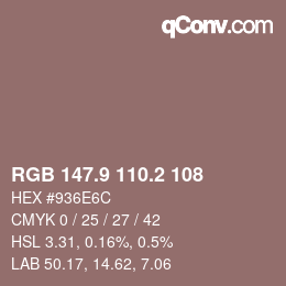 カラーコード: RGB 147.9 110.2 108 | qconv.com
