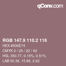 カラーコード: RGB 147.9 110.2 116 | qconv.com