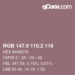 カラーコード: RGB 147.9 110.2 118 | qconv.com