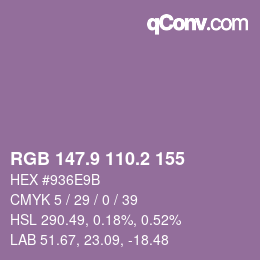 Color code: RGB 147.9 110.2 155 | qconv.com