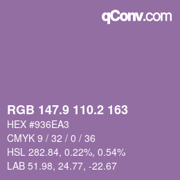 カラーコード: RGB 147.9 110.2 163 | qconv.com
