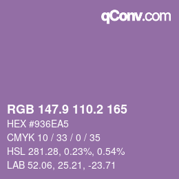Color code: RGB 147.9 110.2 165 | qconv.com