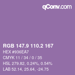 カラーコード: RGB 147.9 110.2 167 | qconv.com