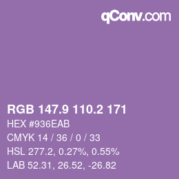 カラーコード: RGB 147.9 110.2 171 | qconv.com