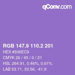 カラーコード: RGB 147.9 110.2 201 | qconv.com