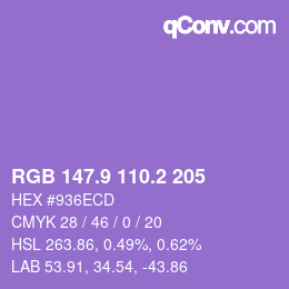 カラーコード: RGB 147.9 110.2 205 | qconv.com