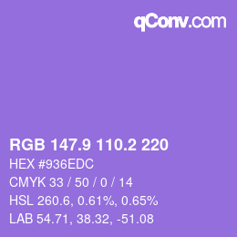 カラーコード: RGB 147.9 110.2 220 | qconv.com