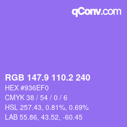 カラーコード: RGB 147.9 110.2 240 | qconv.com