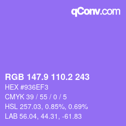カラーコード: RGB 147.9 110.2 243 | qconv.com